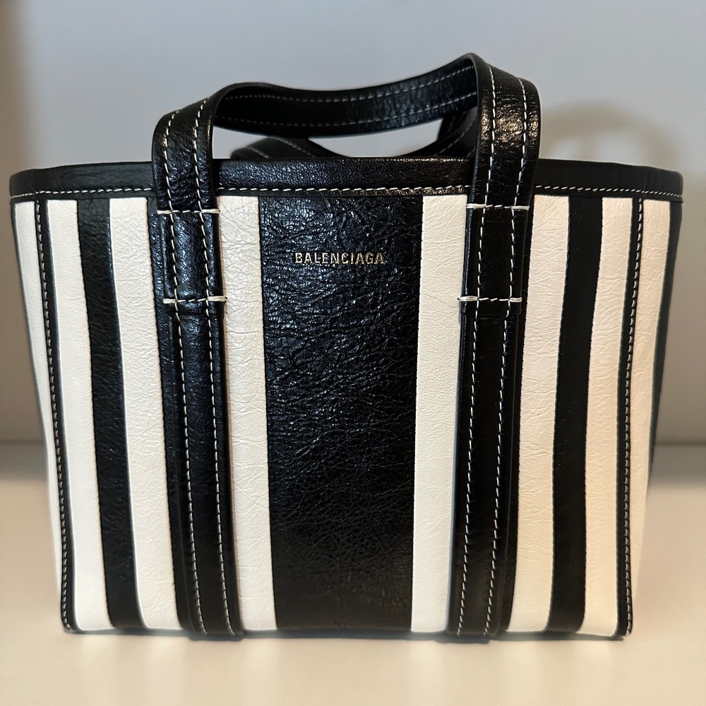 Balenciaga Agneau Arena Striped Patchwork Small Barbes East West Shopper